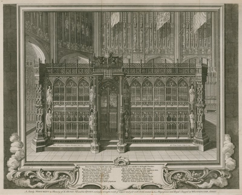 Een statig monument ter nagedachtenis aan koning Hendrik VII en zijn koningin door Hubert Francois Gravelot