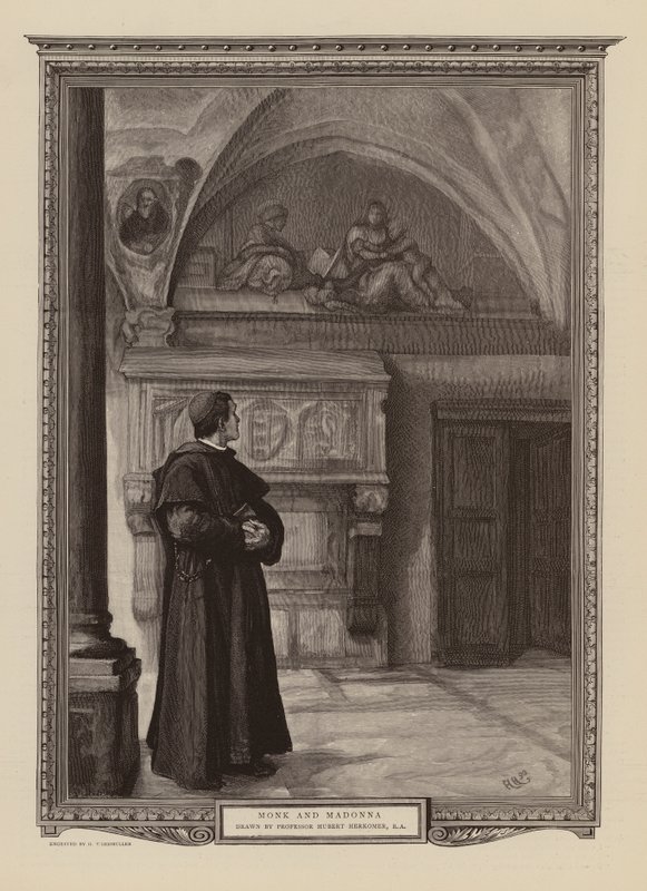 Monnik en Madonna door Hubert von (after) Herkomer