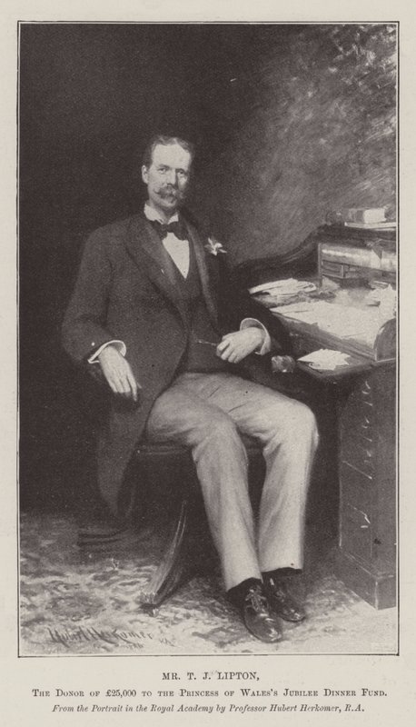 De heer T J Lipton, de schenker van £25.000 aan het jubileumdinerfonds van de Prinses van Wales door Hubert von Herkomer