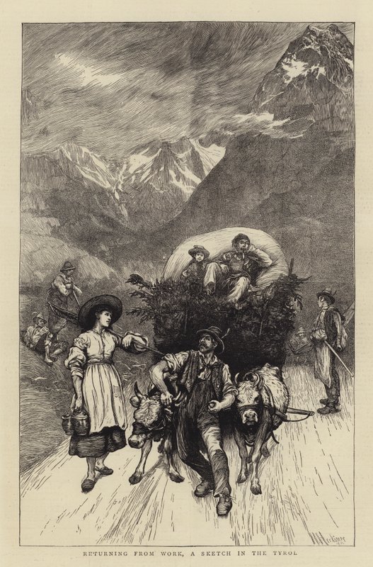 Terugkerend van Werk, een Schets in Tirol door Hubert von Herkomer