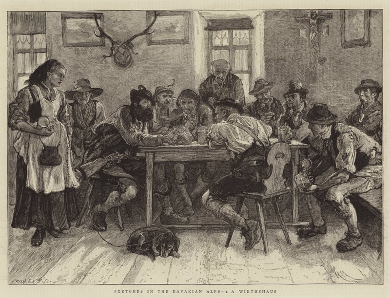 Schetsen in de Beierse Alpen, I, een Wirthshaus door Hubert von Herkomer