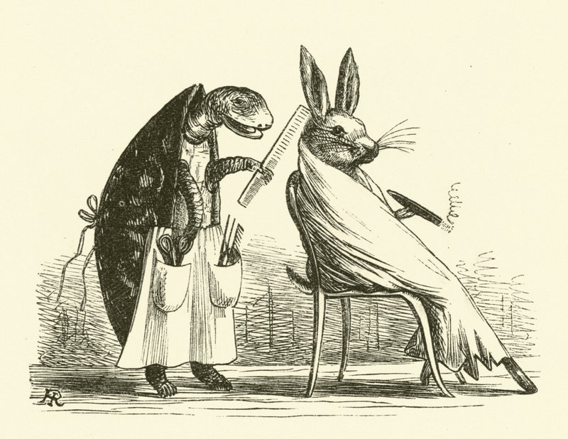 Schildpad en Haas (gravure) door Hugh Rowley