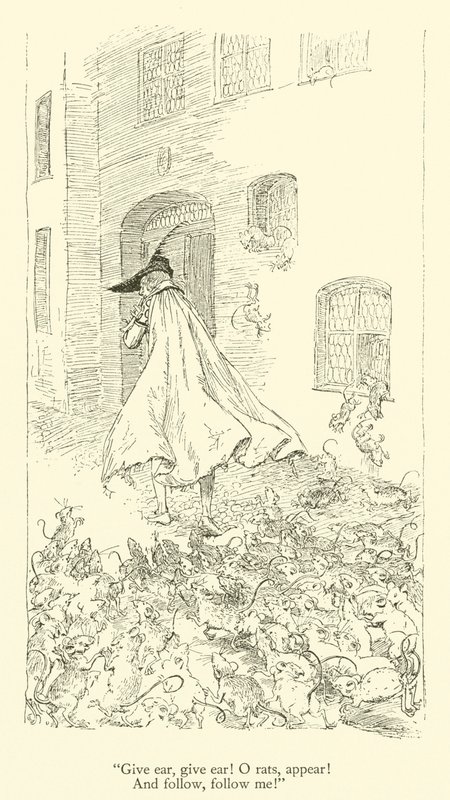 Luister, luister! O ratten, verschijn! en volg, volg mij! (gravure) door Hugh Thomson