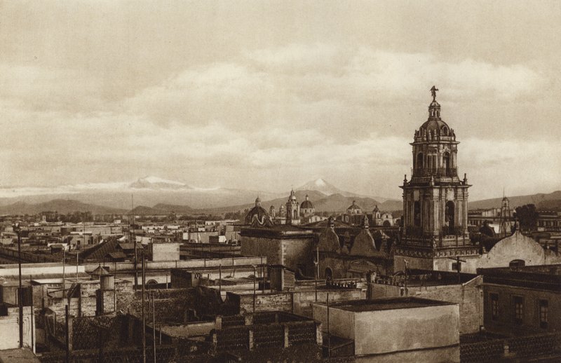 Mexico: hoofdstad Mejico, gedeeltelijk oostelijk uitzicht (z/w foto) door Hugo Brehme