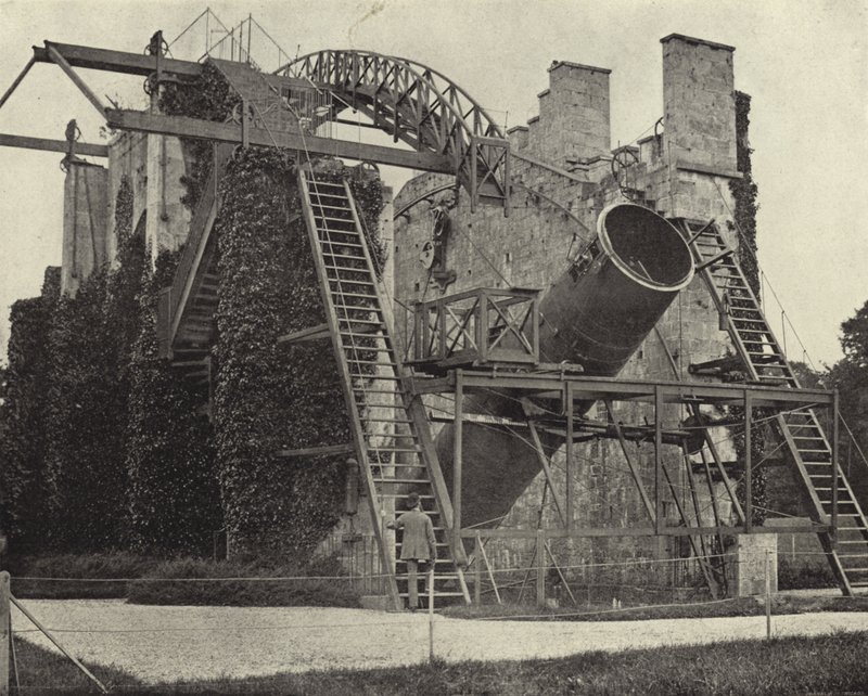 De Grote Rosse Telescoop, Birr Castle, Kings County (zwart-wit foto) door Irish Photographer