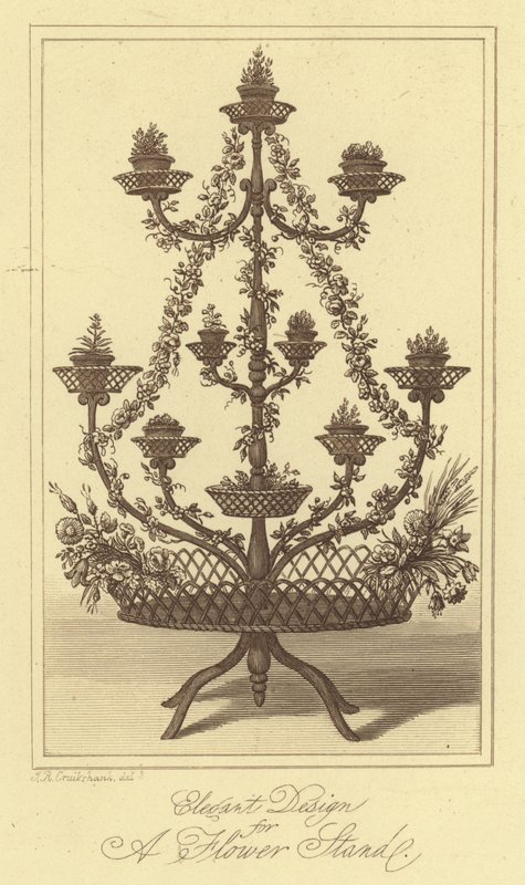 Elegante Ontwerp voor een Bloemenstandaard (gravure) door Isaac (after) Cruikshank