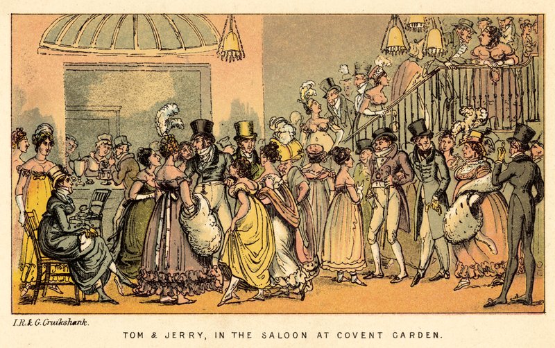 Tom en Jerry, in de salon bij Covent Garden door Isaac, Robert and George Cruikshank