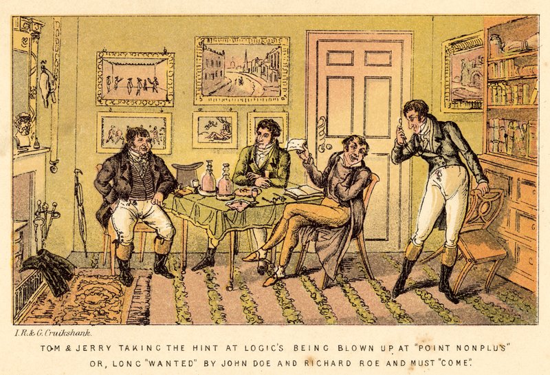 Tom en Jerry nemen de hint bij Logics opgeblazen worden bij Point Nonplus of, lang gezocht door John door Isaac, Robert and George Cruikshank