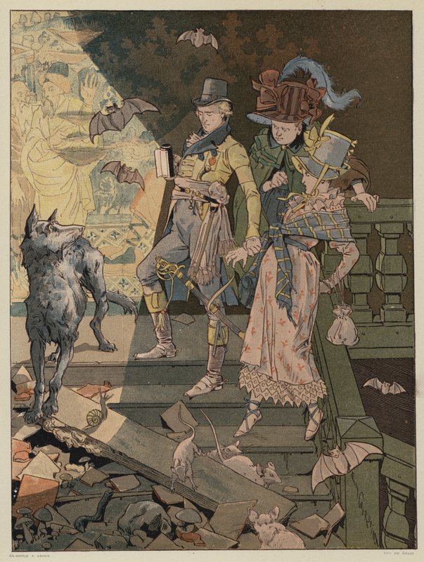 Scène uit La Dame de Gai-Fredon, door Quatrelles (Ernest L