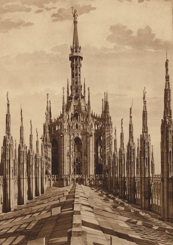 Kathedraal van Milaan: hoofdtoren (z/w foto) door Italian Photographer