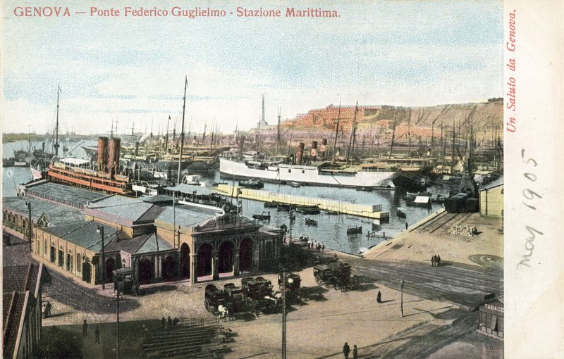 Ponte Federico Guglielmo en veerbootterminal, Genua door Italian Photographer
