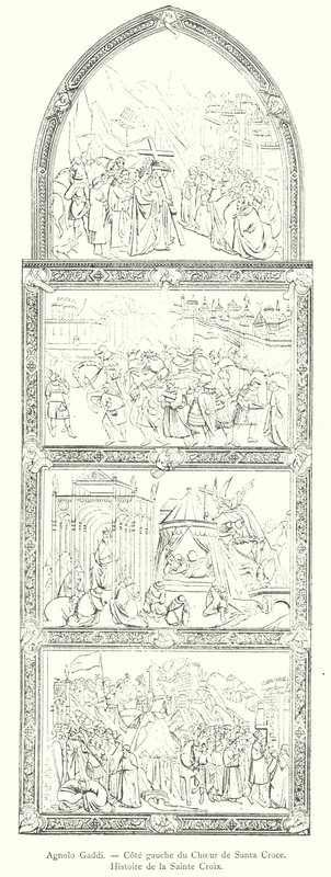 Agnolo Gaddi, Linkerkant van het Koor van Santa Croce, Verhaal van het Heilige Kruis (gravure) door Italian School