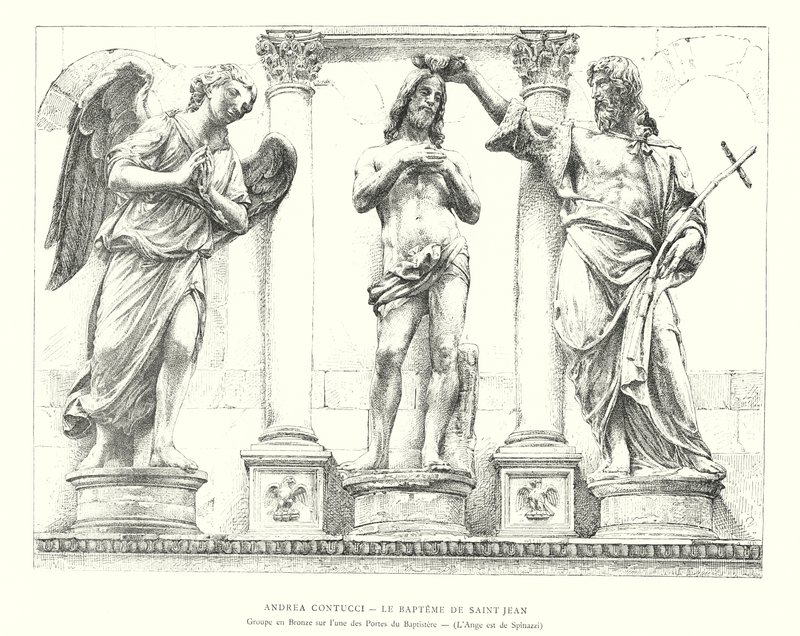 Andrea Contucci, De Doop van Sint Jan, Bronzen Groep op een van de Deuren van de Doopkapel, De Engel is van Spinazzi (gravure) door Italian School