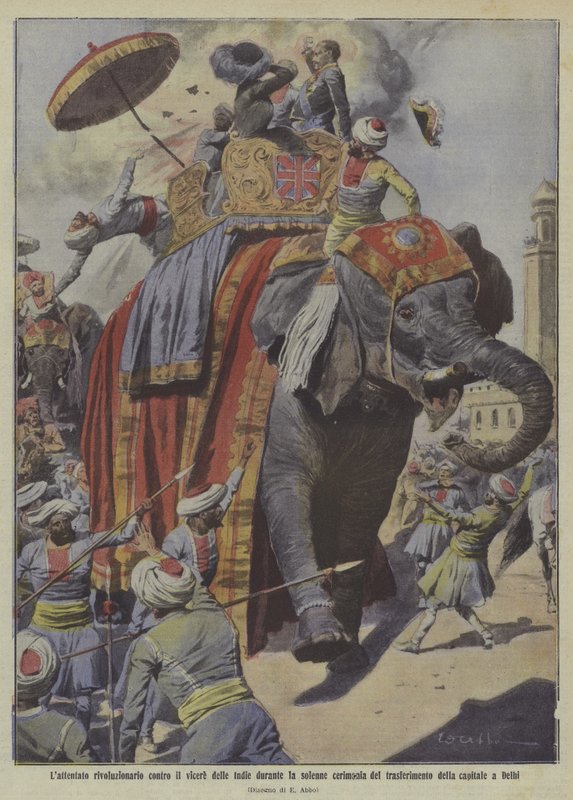 Moordaanslag op Lord Hardinge, onderkoning van India (kleurenlitho) door Italian School