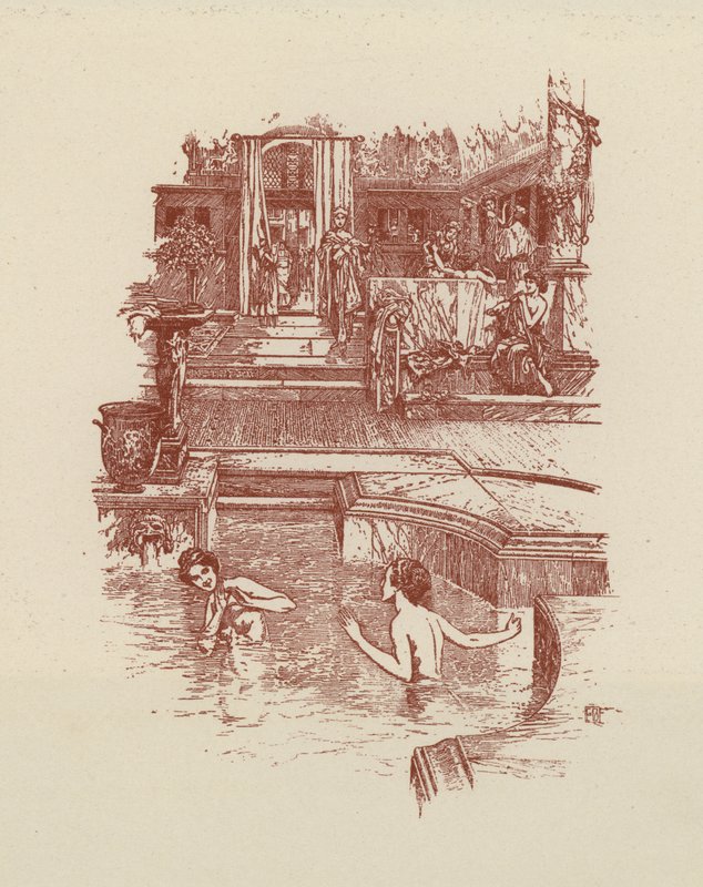 Romeins bad (litho) door Italian School
