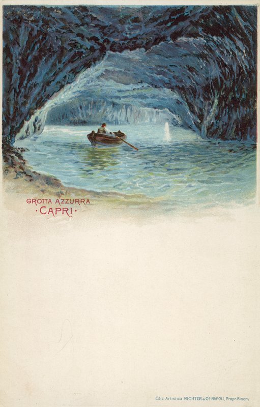Blauwe grot, Capri (kleurenlitho) door Italian School