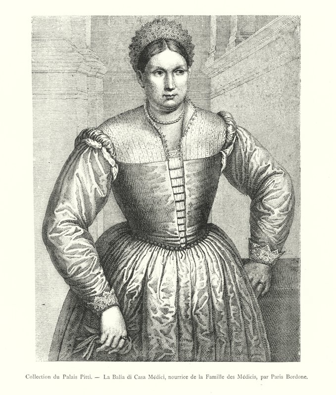 Collectie van het Pitti-paleis, De voedster van de Medici-familie, door Paris Bordone (gravure) door Italian School
