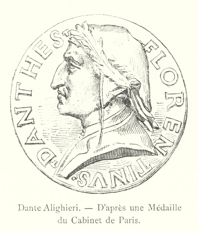 Dante Alighieri, naar een medaille uit het kabinet van Parijs (gravure) door Italian School