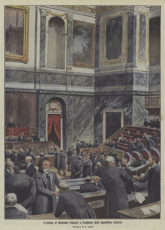Verkiezing van Raymond Poincare als president van Frankrijk (kleurenlitho) door Italian School