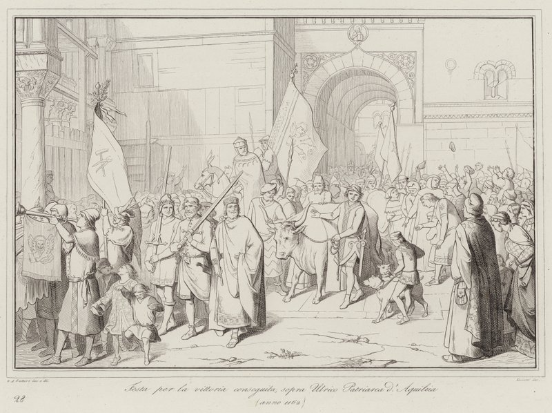 Feest voor de behaalde overwinning, boven Ulrico Patriarch van Aquileia door Italian School