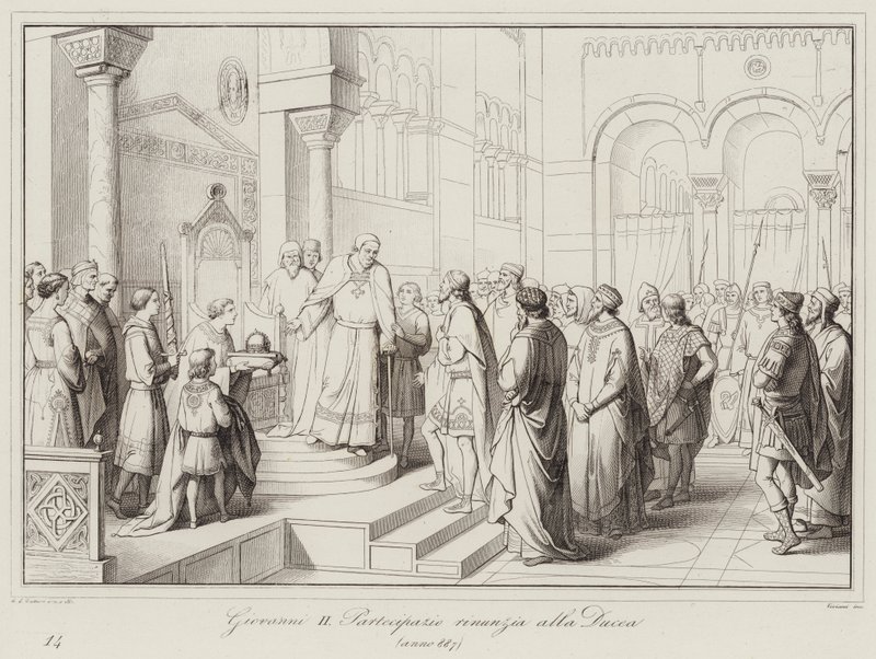 Giovanni II Partecipazio doet afstand van de hertogstitel, 887 door Italian School