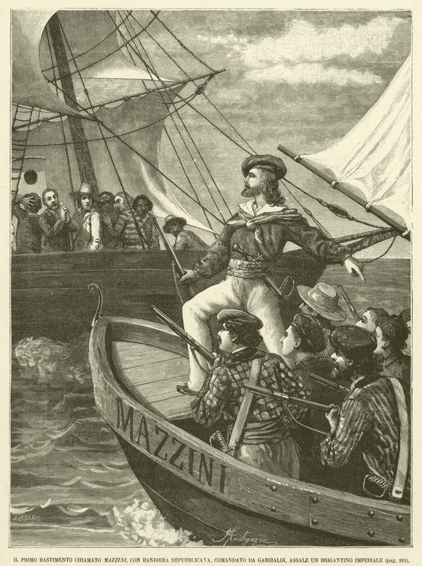 Il Primo Bastimento Chiamato Mazzini, Con Bandiera Repubblicana, Comandato da Garibaldi, Assale Un Brigantion Imperiale door Italian School
