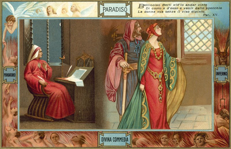 Illustratie voor De goddelijke komedie van Dante (kleurenlitho) door Italian School