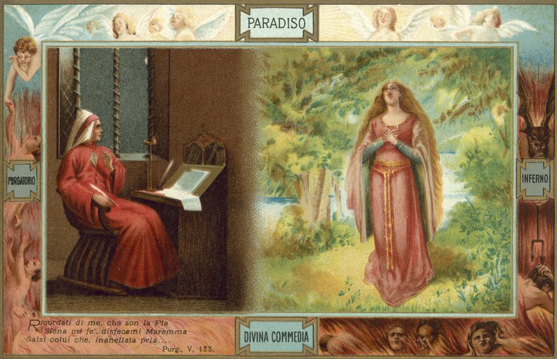 Illustratie voor De goddelijke komedie van Dante (kleurenlitho) door Italian School