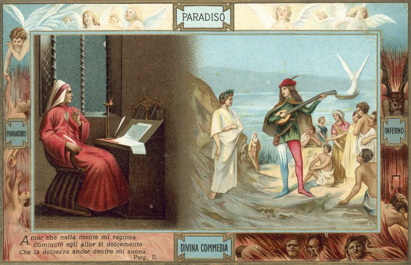 Illustratie voor De goddelijke komedie van Dante (kleurenlitho) door Italian School