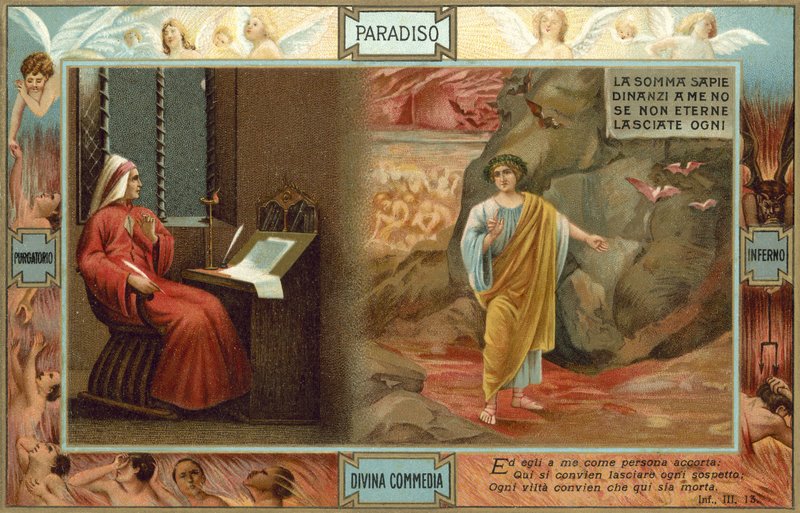 Illustratie voor De goddelijke komedie van Dante (kleurenlitho) door Italian School