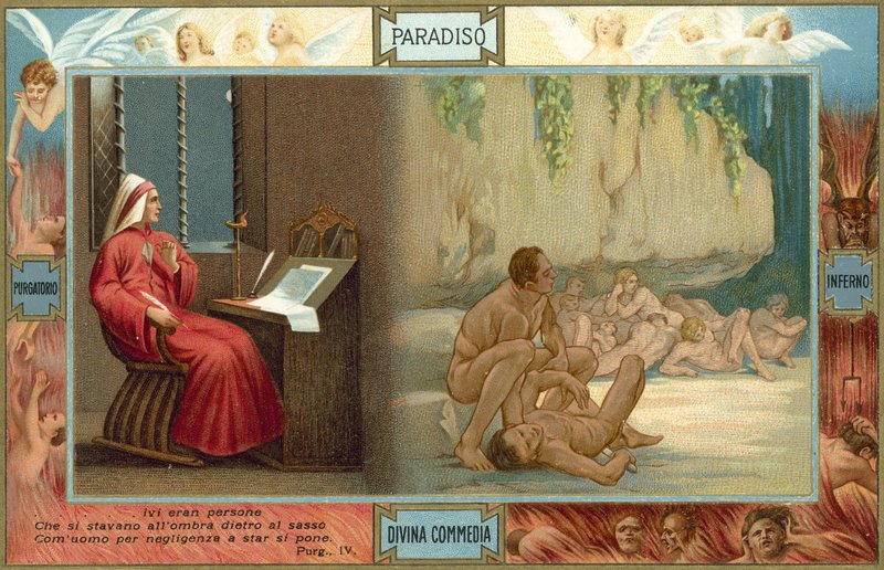 Illustratie voor De goddelijke komedie van Dante (kleurenlitho) door Italian School