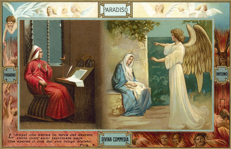 Illustratie voor De goddelijke komedie van Dante (kleurenlitho) door Italian School