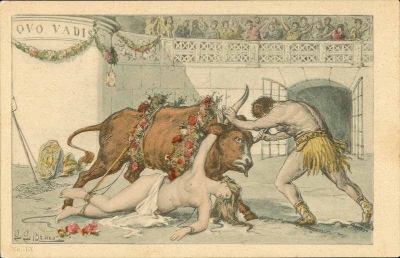 Illustratie voor de roman Quo Vadis van Henryk Sienkiewicz (kleurenlitho) door Italian School
