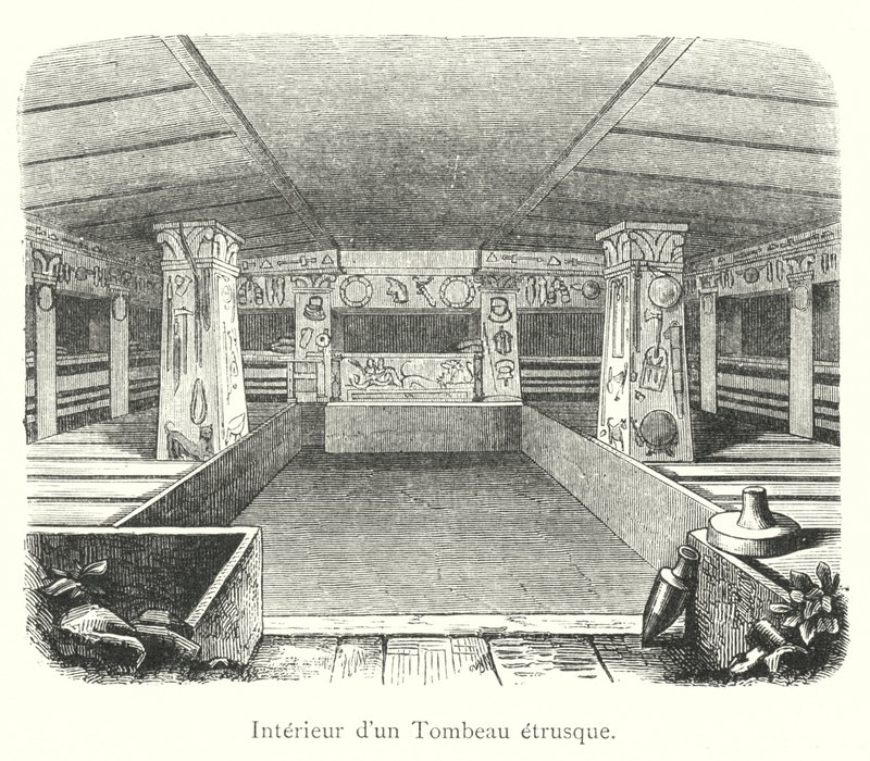 Interieur van een Etruskisch graf (gravure) door Italian School