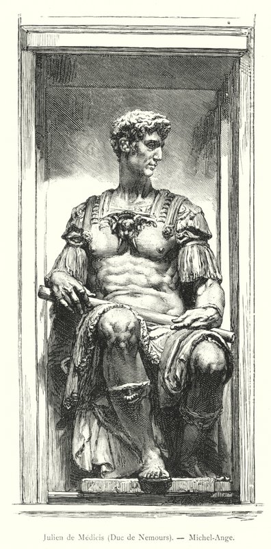 Julien de Medici, hertog van Nemours, Michelangelo (gravure) door Italian School