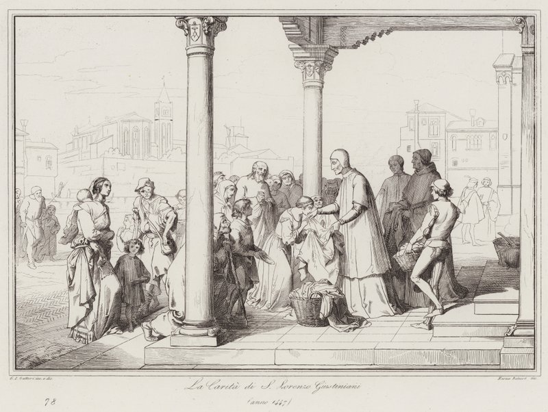 De liefdadigheid van S Lorenzo Giustiniani door Italian School