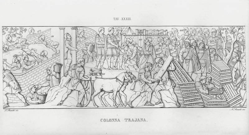 De Zuil van Trajanus (gravure) door Italian School