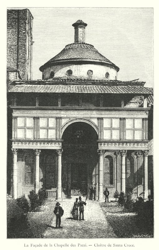 De gevel van de kapel van de Pazzi, Klooster van Santa Croce (gravure) door Italian School