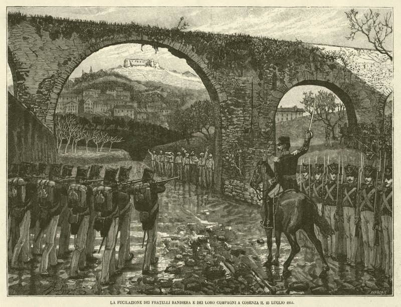 La Fucilazione dei Fratelli Bandiera e Dei Loro Compagni a Cosenza il 25 Luglio 1844 (gravure) door Italian School
