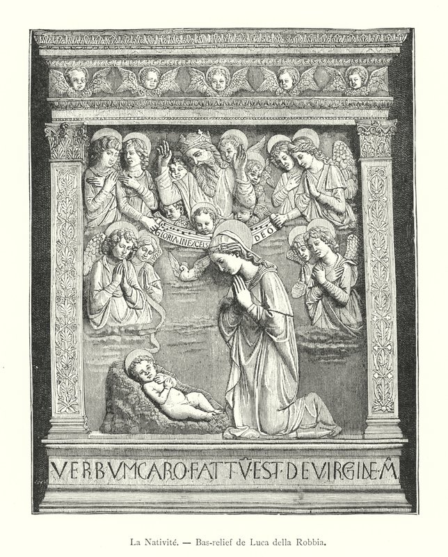 De Geboorte, Bas-reliëf van Luca della Robbia (gravure) door Italian School