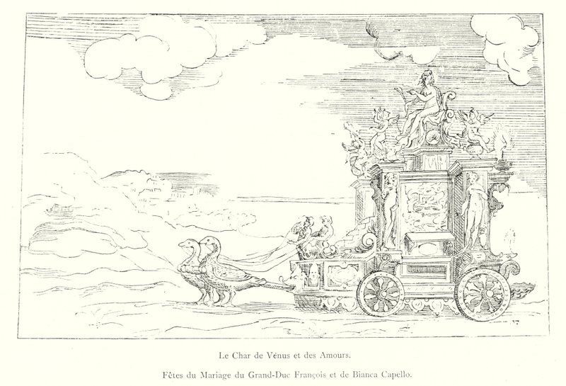 De wagen van Venus en de liefdes, feesten van het huwelijk van Groothertog Frans en Bianca Capello (gravure) door Italian School