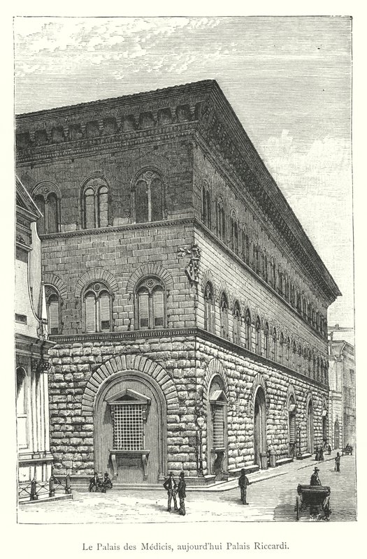 Het Medici-paleis, nu het Riccardi-paleis (gravure) door Italian School