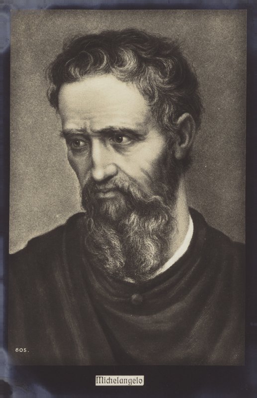 Michelangelo, Italiaanse beeldhouwer, schilder en architect (litho) door Italian School