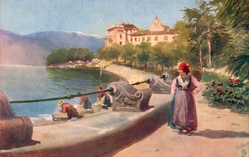 Pallanza, Lago Maggiore, Italië (kleurenlitho) door Italian School