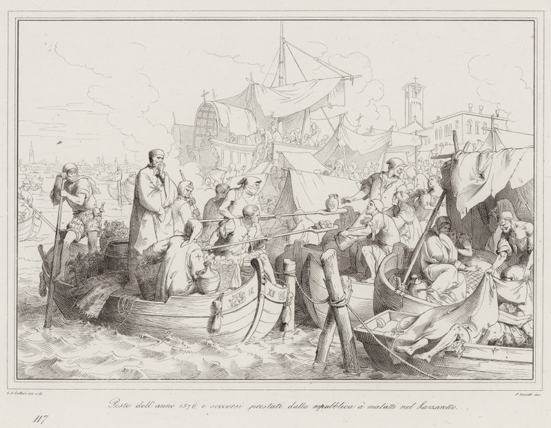 Pest van 1576 en hulp verleend door de republiek aan zieken in het Lazzaretto door Italian School