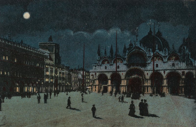 San Marcoplein (kleurenlitho) door Italian School