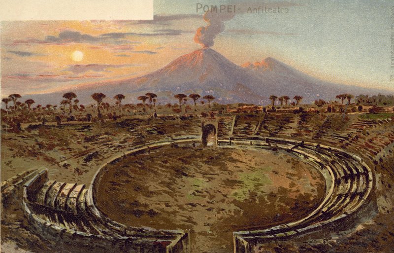 Pompei, Italië, Amfitheater (kleurenlitho) door Italian School