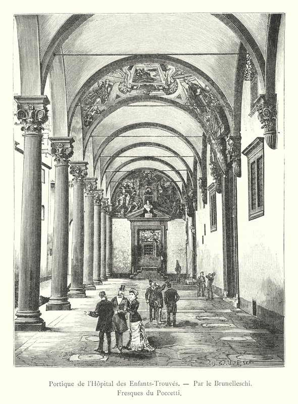 Portiek van het weeshuis, door Brunelleschi, fresco