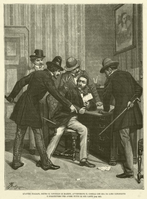 Quattro Italiani, Dietro il Consiglio di Mazzini, Avvertirono il Corelli Che Era da Loro Conosciuto e Insistettero Per Avere Tutte le Sue Carte door Italian School