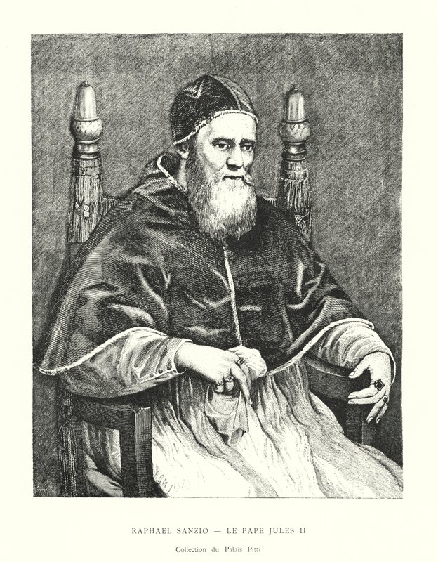 Raphael Sanzio, Paus Julius II, Collectie van het Pitti-paleis (gravure) door Italian School